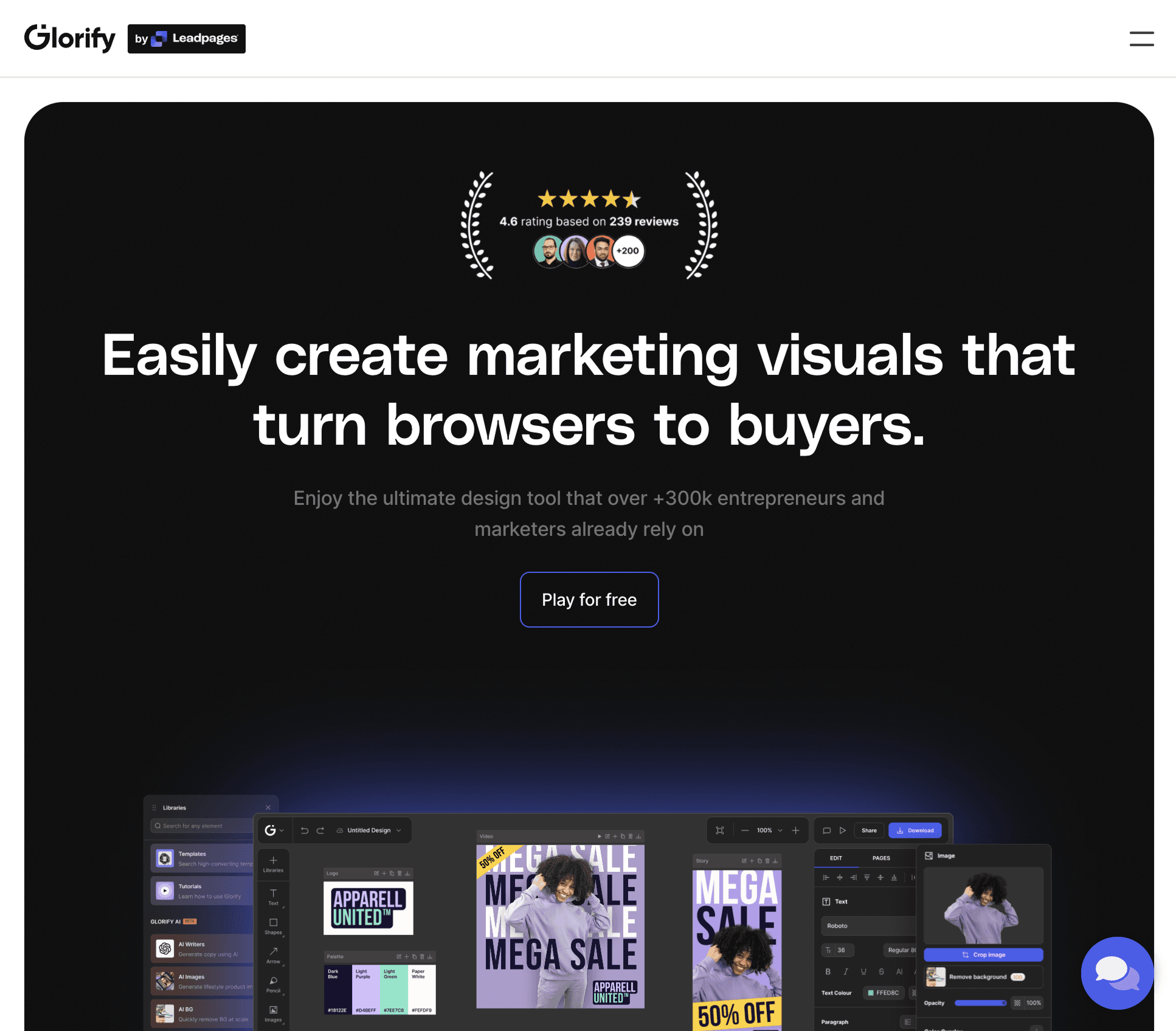 Glorify product website screenshot