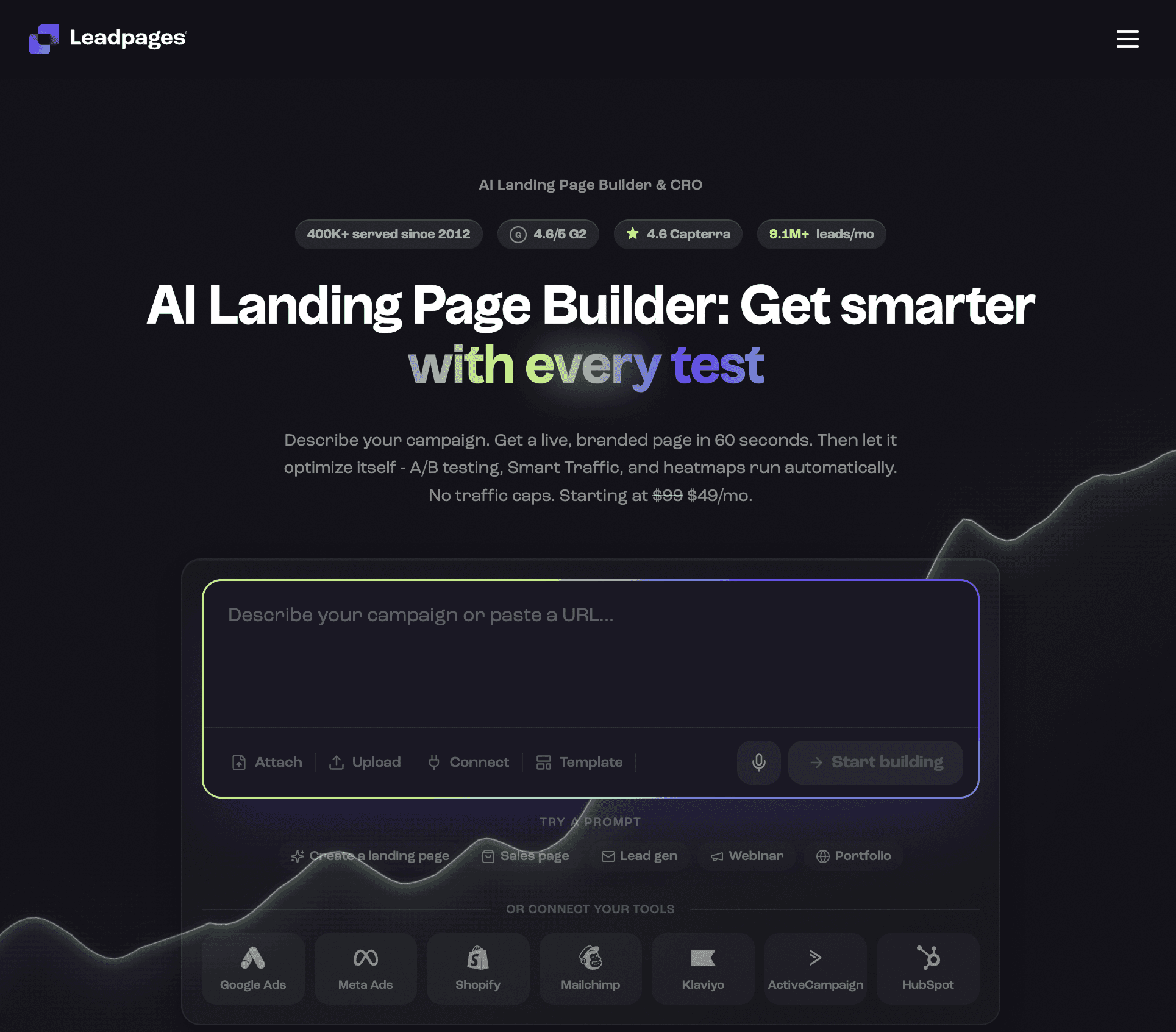 Leadpages marketing website screenshot