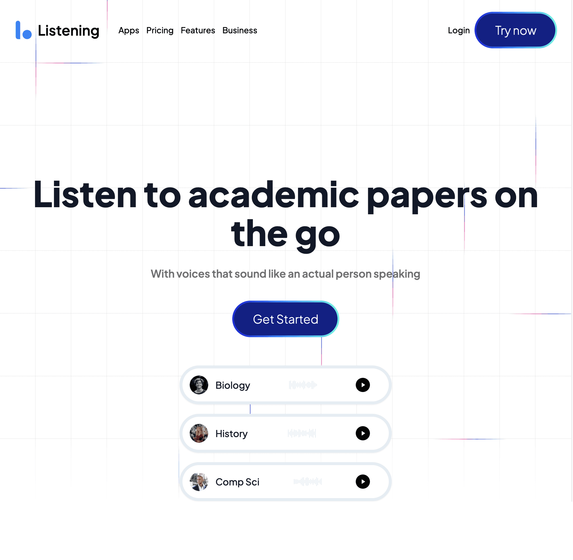 Listening product website screenshot